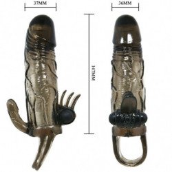 BAILE - FUNDA PARA PENE BRAVE MAN CON ESTIMULACIÓN DE CLÍTORIS Y ANAL DOBLE BALA NEGRA 16,5 CM
