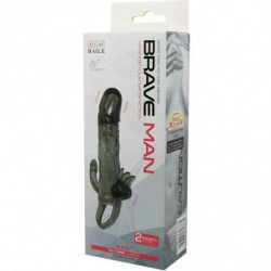 BAILE - FUNDA PARA PENE BRAVE MAN CON ESTIMULACIÓN DE CLÍTORIS Y ANAL DOBLE BALA NEGRA 16,5 CM