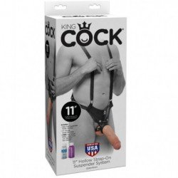 STRAP-ON CON DILDO HUECO 28 CM Y TIRANTES COLOR CARNE