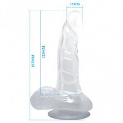 BAILE DILDO REALISTICO CON VENTOSA Y TESTICULOS 16.7 CM TRANSPARENTE