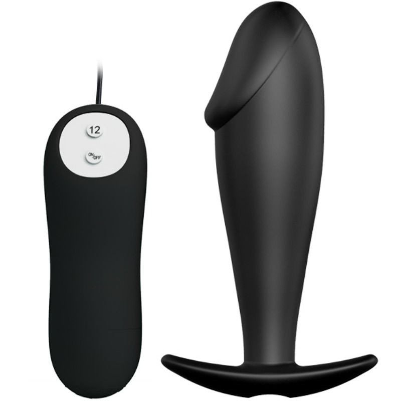 PRETTY LOVE - TAPÓN ANAL DE SILICONA CON FORMA DE PENE Y 12 MODOS DE VIBRACIÓN, COLOR NEGRO