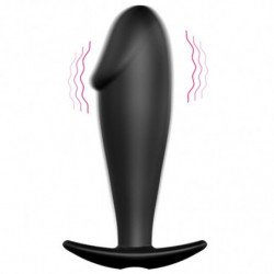 PRETTY LOVE - TAPÓN ANAL DE SILICONA CON FORMA DE PENE Y 12 MODOS DE VIBRACIÓN, COLOR NEGRO