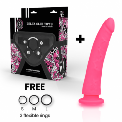DELTA CLUB - JUGUETE ARNÉS + DONG SILICONA ROSA 17 CM -O- 3 CM