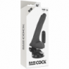 BASECOCK - VIBRADOR REALISTA NEGRO CON CONTROL REMOTO Y TESTÍCULOS 20 CM -O- 4 CM