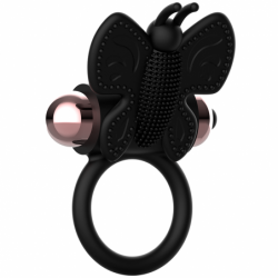 COQUETTE CHIC DESIRE - ANILLO PARA PENE CON FORMA DE MARIPOSA Y VIBRADOR NEGRO/DORADO
