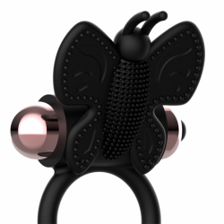 COQUETTE CHIC DESIRE - ANILLO PARA PENE CON FORMA DE MARIPOSA Y VIBRADOR NEGRO/DORADO