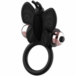 COQUETTE CHIC DESIRE - ANILLO PARA PENE CON FORMA DE MARIPOSA Y VIBRADOR NEGRO/DORADO