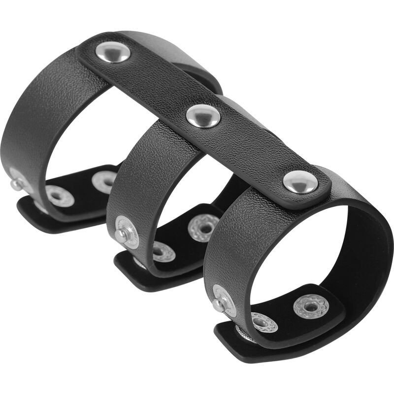 OSCURIDAD - ANILLO DOBLE DE CUERO AJUSTABLE PARA PENE Y TESTÍCULOS