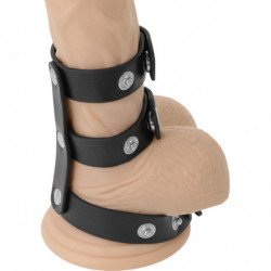 OSCURIDAD - ANILLO DOBLE DE CUERO AJUSTABLE PARA PENE Y TESTÍCULOS