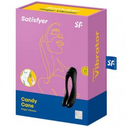 SATISFACTOR - VIBRADOR DE DEDO CON FORMA DE BASTÓN DE CARAMELO NEGRO