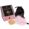 SECRETPLAY - KIT LUZ DORADA POLVO COMESTIBLE DE CHOCOLATE AFRODISÍACO Y PLUMAS