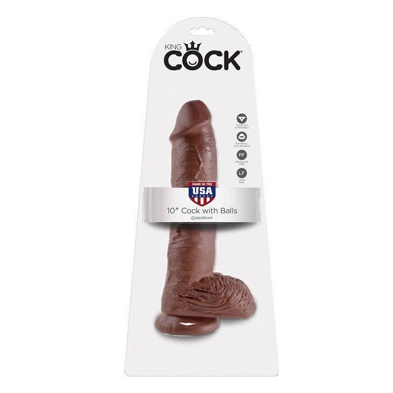 KING COCK - 10 DILDOS MARRONES CON TESTÍCULOS 25,4 CM