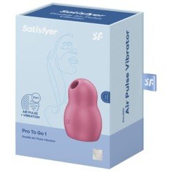 SATISFACTOR - PRO TO GO 1 ESTIMULADOR Y VIBRADOR DE DOBLE PULSO DE AIRE ROJO