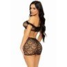 LEG AVENUE - CONJUNTO DE TRES PIEZAS: TOP, MINIFALDA Y TANGA - TALLA ÚNICA - NEGRO
