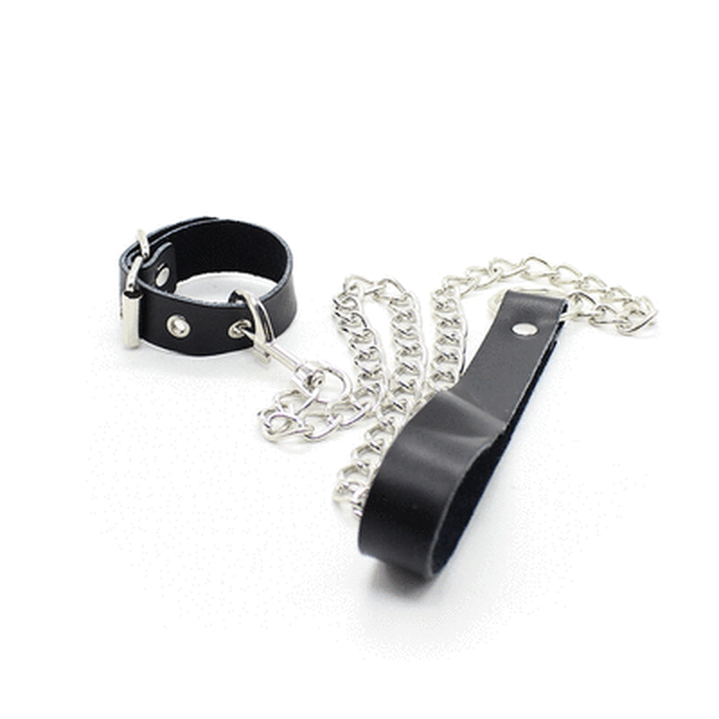OHMAMA FETISH - COLLAR CON FORMA DE PENE Y CORREA DE CUERO CON CADENA METÁLICA