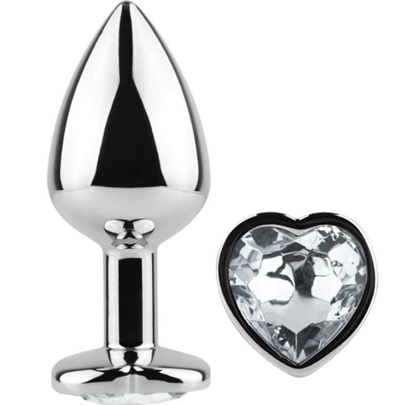 SECRETPLAY - Tapón anal de metal con forma de corazón de cristal transparente, tamaño pequeño (7 cm).