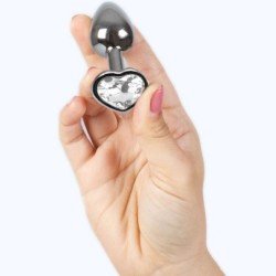 SECRETPLAY - Tapón anal de metal con forma de corazón de cristal transparente, tamaño pequeño (7 cm).