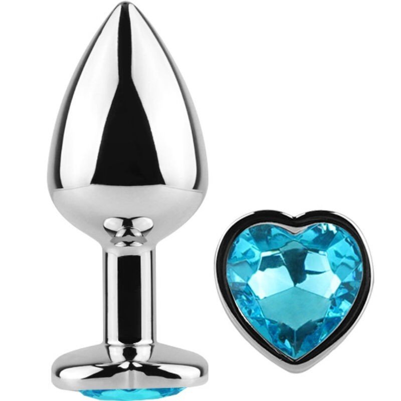 SECRETPLAY - Tapón anal metálico con forma de corazón azul, tamaño pequeño (7 cm).