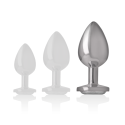 INTENSE - TAPÓN ANAL DE METAL DE ALUMINIO CON CRISTAL DE PLATA TALLA L