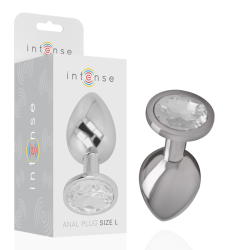 INTENSE - TAPÓN ANAL DE METAL DE ALUMINIO CON CRISTAL DE PLATA TALLA L