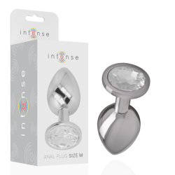 INTENSE - TAPÓN ANAL DE METAL DE ALUMINIO CON CRISTAL DE PLATA TALLA M