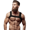 Arnés de pecho de neopreno para hombre, talla M, con actitud sumisa y fetichista.