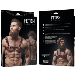 FETISH SUBMISSIVE ATTITUDE - ARNÉS DE PECHO DE CUERO ECOLÓGICO PARA HOMBRE NEGRO/ROJO