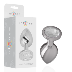 INTENSE - TAPÓN ANAL DE METAL DE ALUMINIO CON CRISTAL DE PLATA TALLA S