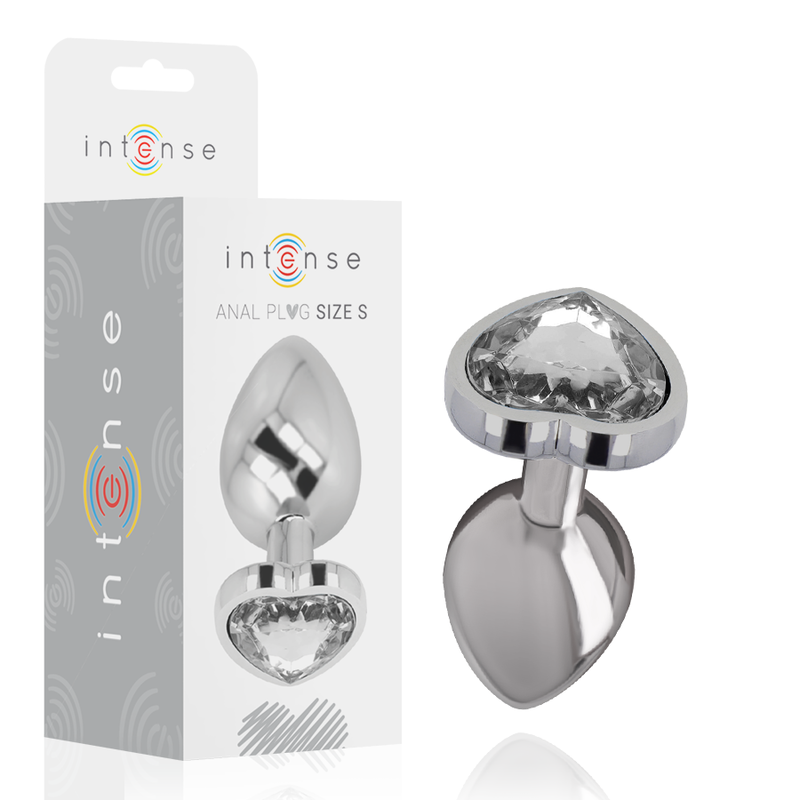 INTENSE - TAPÓN ANAL DE METAL DE ALUMINIO CON CORAZÓN BLANCO, TALLA S