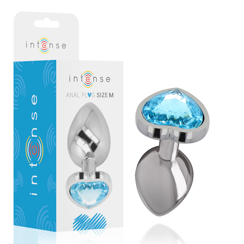 INTENSE - TAPÓN ANAL DE METAL DE ALUMINIO, CORAZÓN AZUL, TALLA M