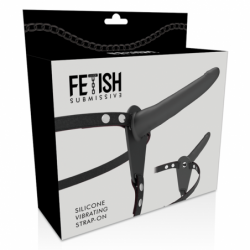 Arnés de sumisión fetichista - Vibrador de silicona negro de 15 cm