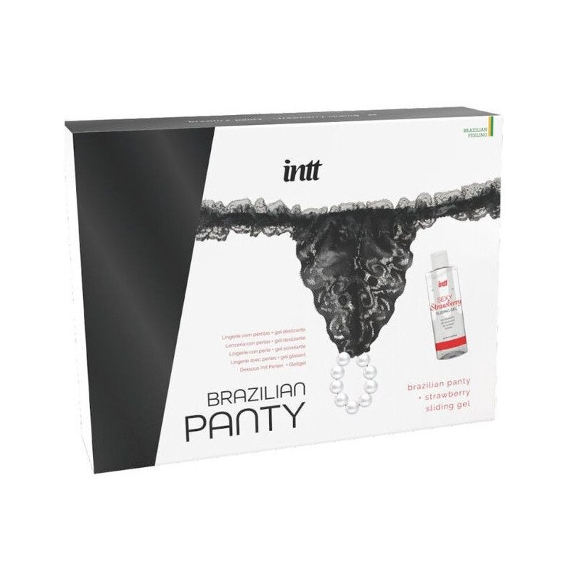 INTT LANZA - BRAGUITA NEGRA BRASILEÑA CON PERLAS Y GEL LUBRICANTE 50 ML