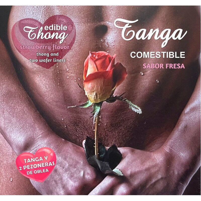 HOTFLOWERS - TANGA PARA HOMBRE + 2 PEZONES DE OBLEA DE FRESA /es/pt/en/fr/it/