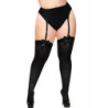 LEG AVENUE - MEDIAS ALTAS DE NYLON NEGRAS CON LAZO NEGRO, TALLAS GRANDES