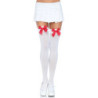 LEG AVENUE - MEDIAS ALTAS DE NYLON CON LAZO BLANCO/ROJO