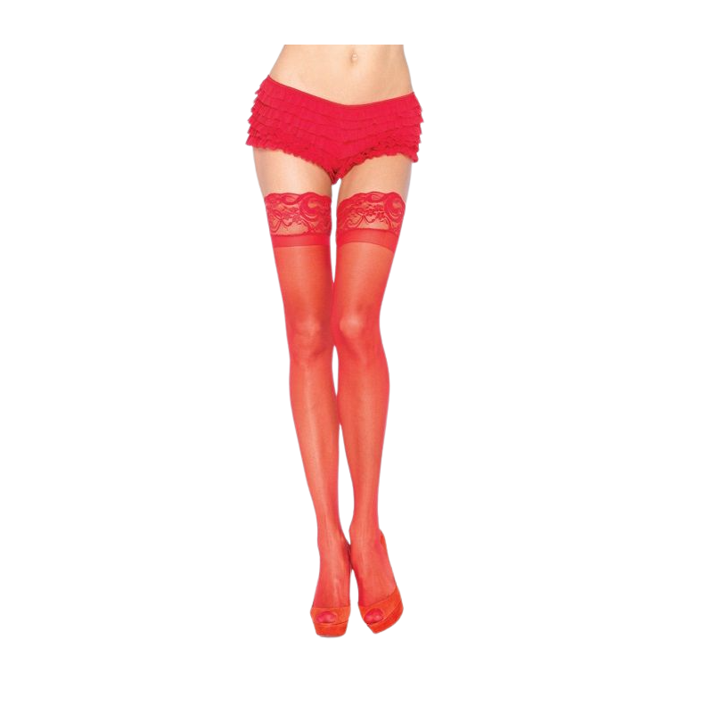 LEG AVENUE - MEDIAS ROJAS CON ENCAJE AUTOADHESIVO