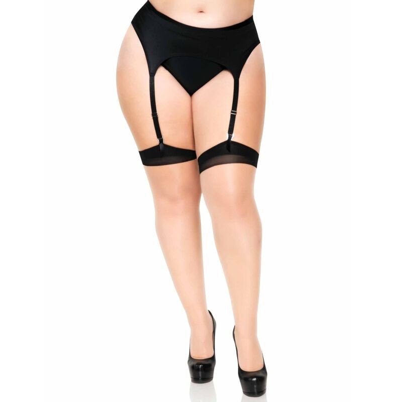 LEG AVENUE - MEDIAS ALTAS DE LYCRA TRANSPARENTE DE 2 TONOS CON COSTURA TRASERA Y TACÓN CUBANO