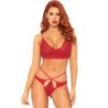 LEG AVENUE - CONJUNTO DE 2 PIEZAS: BRALETTE Y TANGA DE ENCAJE, TALLA M/L