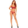 LEG AVENUE - CONJUNTO DE 2 PIEZAS: BRALETTE Y TANGA DE ENCAJE, TALLA M/L