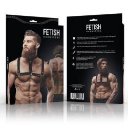 ACTITUD SUMISA FETICHE - ARNÉS DE PECHO AJUSTABLE DE CUERO ECOLÓGICO CON COLLAR PARA HOMBRES