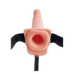 SERIE FETISH FANTASY - ARNÉS AJUSTABLE, PENE REALISTA CON TESTÍCULOS QUE EYACULA, 19 CM