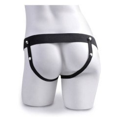 SERIE FETISH FANTASY - ARNÉS AJUSTABLE, PENE REALISTA CON TESTÍCULOS QUE EYACULA, 19 CM
