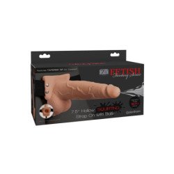 SERIE FETISH FANTASY - ARNÉS AJUSTABLE, PENE REALISTA CON TESTÍCULOS QUE EYACULA, 19 CM