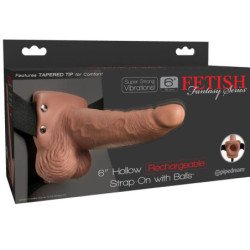 SERIE FETISH FANTASY - ARNÉS AJUSTABLE, PENE REALISTA CON TESTÍCULOS RECARGABLES Y VIBRADOR DE 15 CM