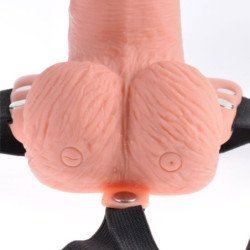 SERIE FETISH FANTASY - ARNÉS AJUSTABLE, CONTROL REMOTO, PENE REALISTA CON TESTÍCULOS RECARGABLES Y VIBRADOR DE 15 CM