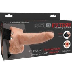 SERIE FETISH FANTASY - ARNÉS AJUSTABLE, CONTROL REMOTO, PENE REALISTA CON TESTÍCULOS RECARGABLES Y VIBRADOR DE 15 CM