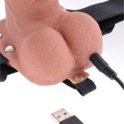 SERIE FETISH FANTASY - ARNÉS AJUSTABLE, PENE REALISTA CON TESTÍCULOS, RECARGABLE Y VIBRADOR DE 17,8 CM