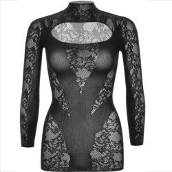 LEG AVENUE - MINIVESTIDO NEGRO DE MANGA LARGA CON ENCAJE