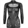 LEG AVENUE - MINIVESTIDO NEGRO DE MANGA LARGA CON ENCAJE