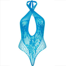LEG AVENUE - CAMISETA DE PELUCHE CON ENCAJE AZUL